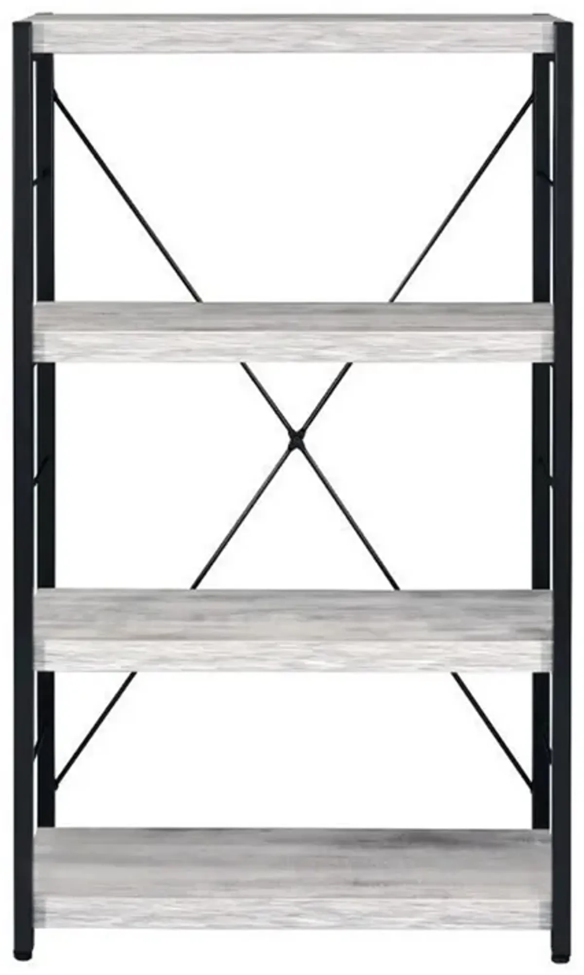 Industrial Bookshelf with 4 Shelves and Open Metal Frame, White and Black-Benzara