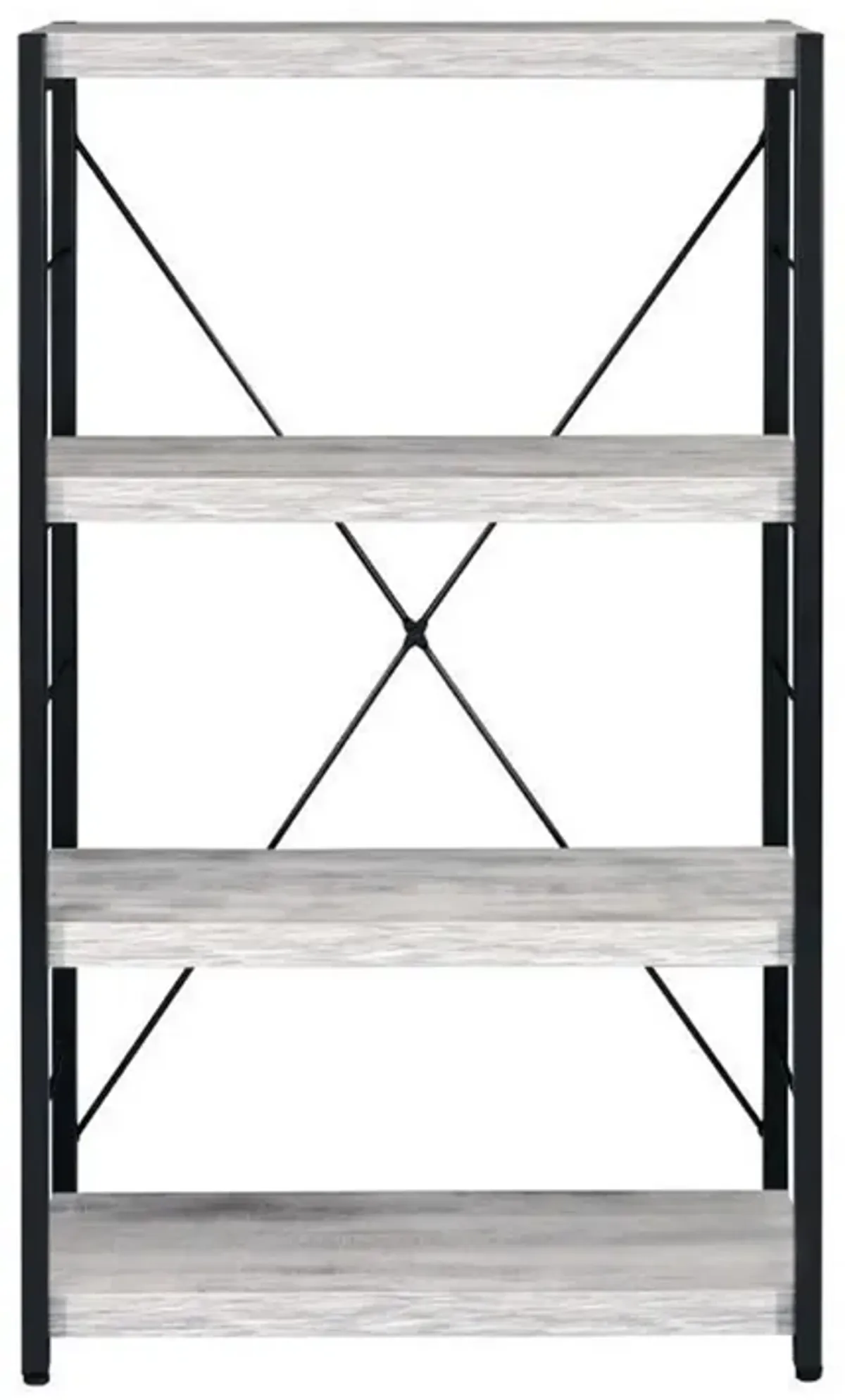 Industrial Bookshelf with 4 Shelves and Open Metal Frame, White and Black-Benzara