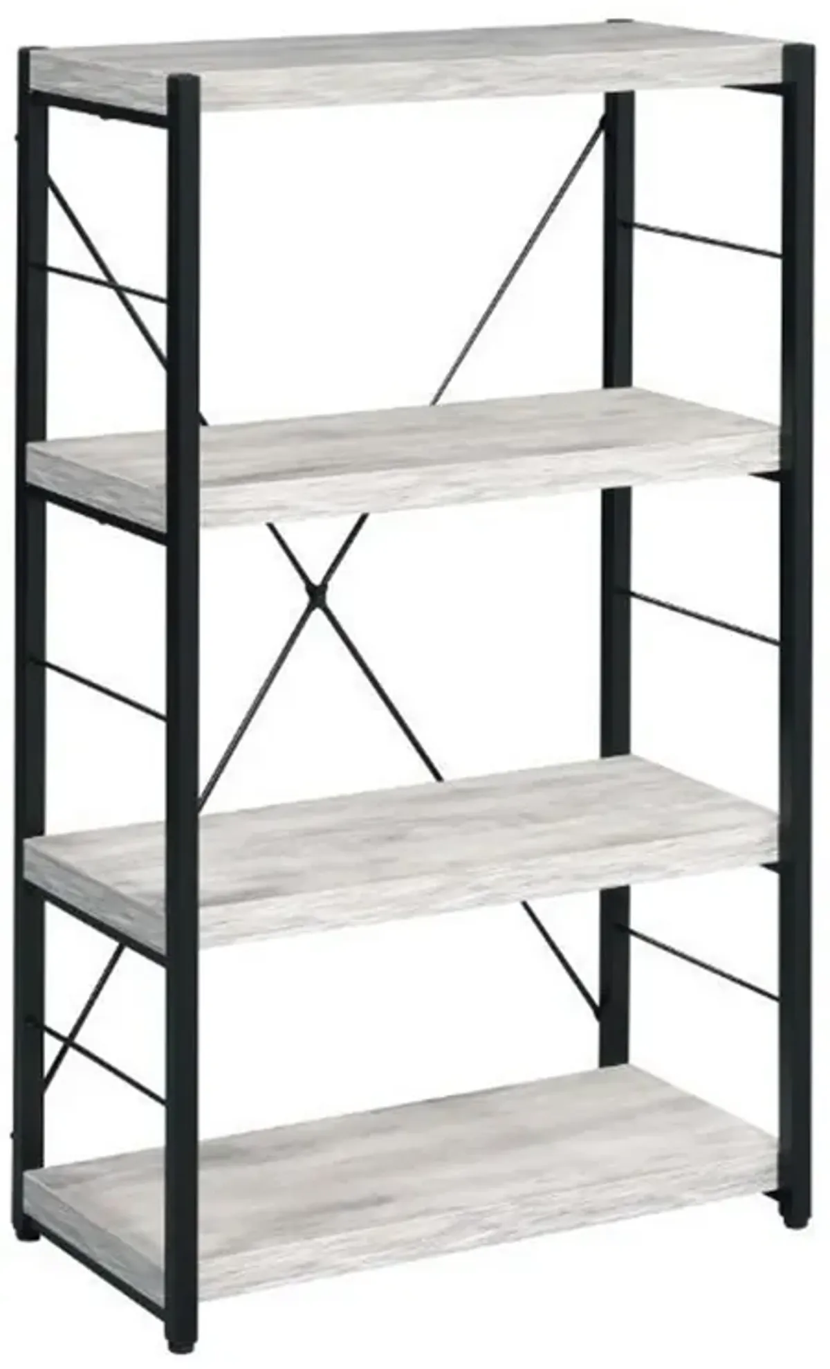 Industrial Bookshelf with 4 Shelves and Open Metal Frame, White and Black-Benzara