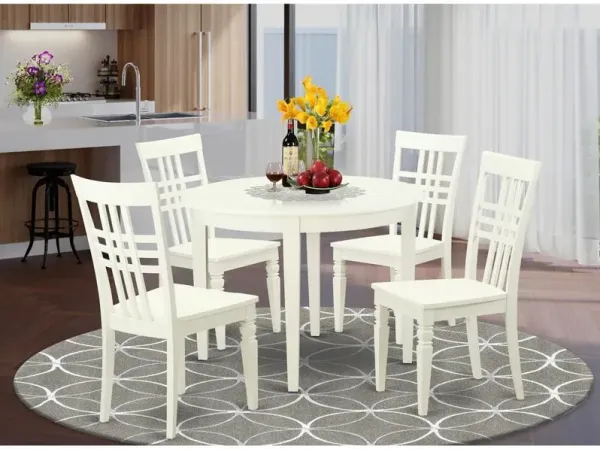 5 PC Table and chair set with a Boston Table and 4 Dining Chairs in Linen White