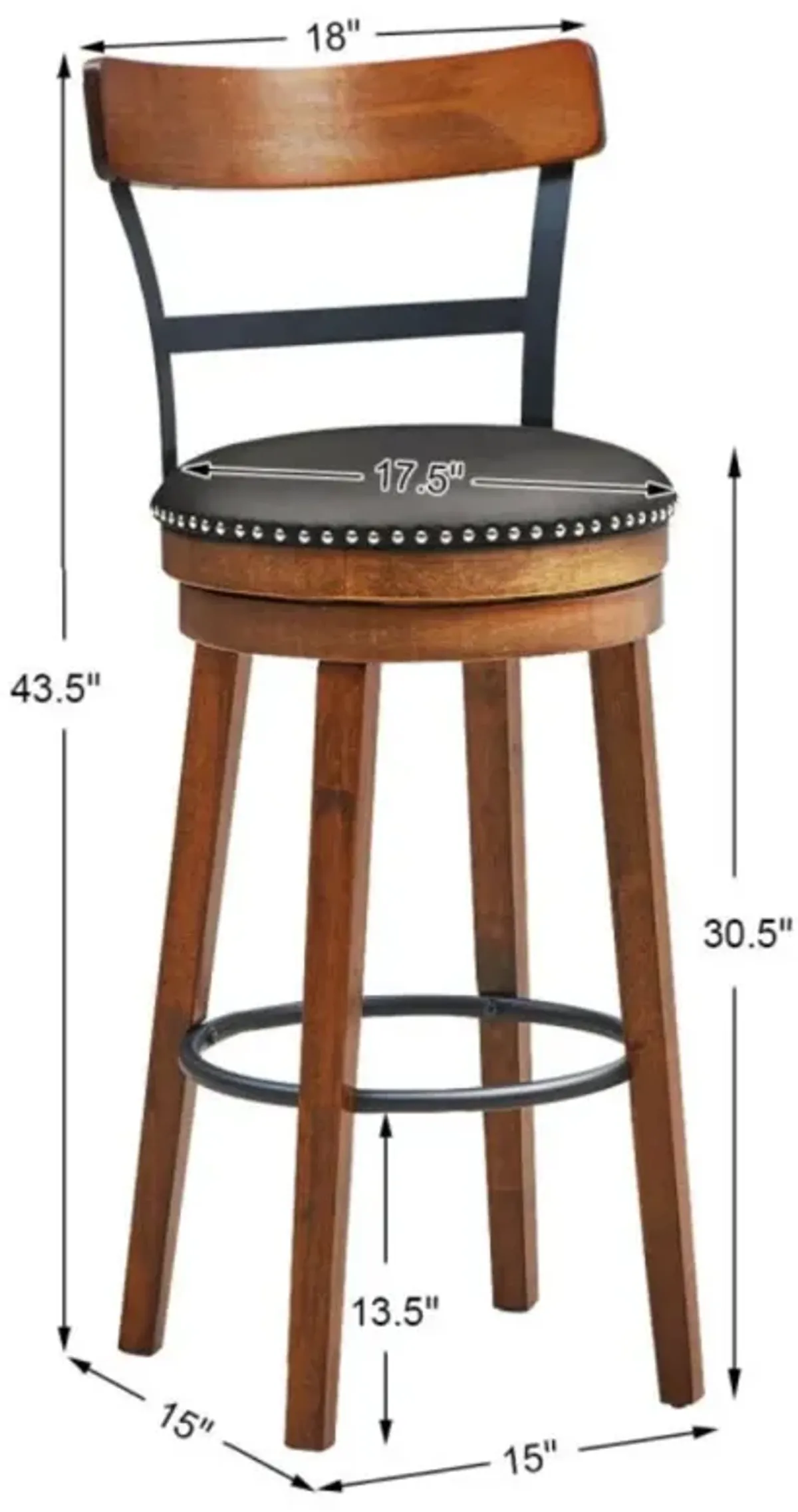 Hivvago 25.5 Inch/30.5 Inch 360-Degree Bar Swivel Stools with Leather Padded