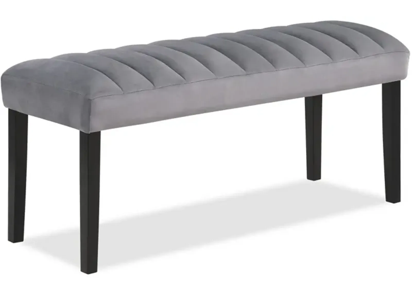 Marcus 46 Inch Dining Bench, Fabric Upholstery, Wood, Tufted, Gray, Black - Benzara