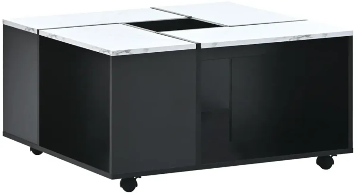 Modern 2-Layer Coffee Table With Casters, Square Cocktail Table With Removable Tray