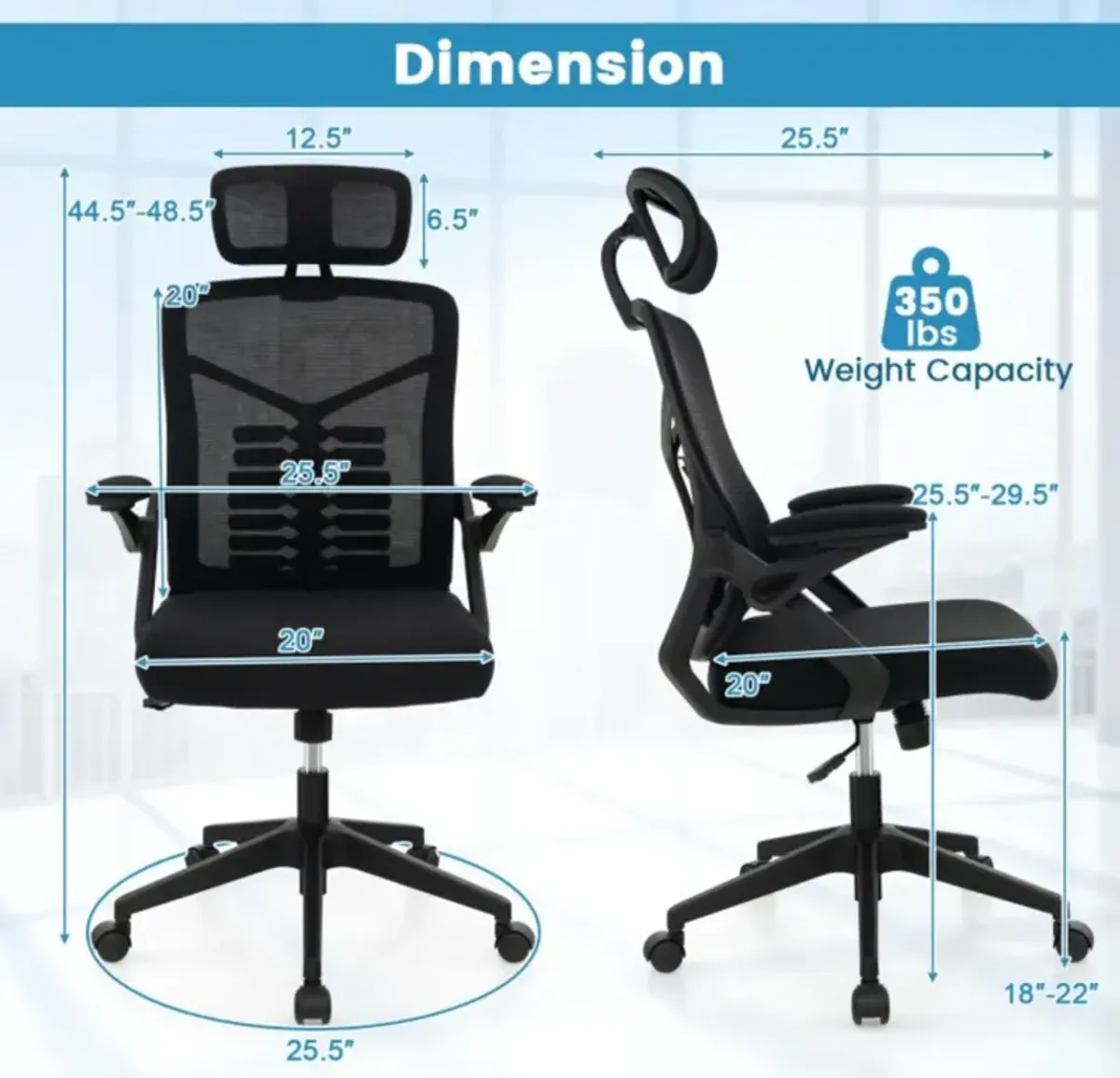 Hivvago Ergonomic Mesh Office Chair with Lumbar Support and Rocking Function-Black