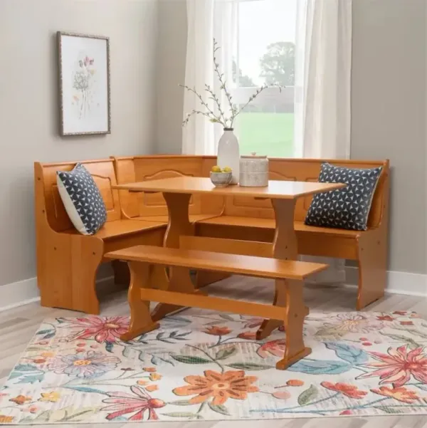 Compact Corner Dining Set, 3-Piece Reversible Bench with Wood Finish Table