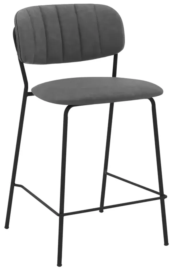 Carlo  Gray Faux Leather and Black Metal Counter Height Bar Stool