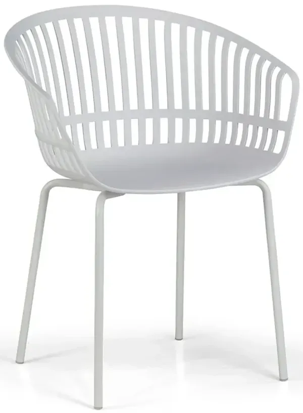 Glamour Home Set of 2 Barras White Plastic Dining Chair with Slatted Back and Iron Legs