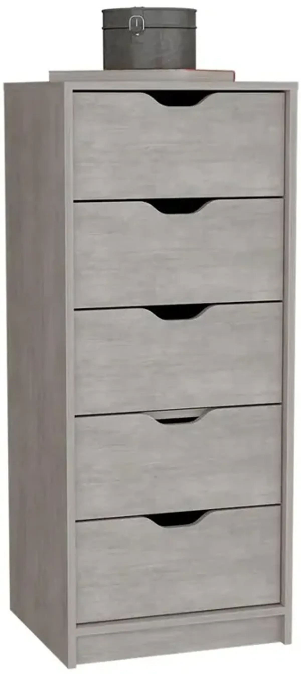 5 Drawers Narrow Dresser, Slim Storage Chest of Drawers, Concrete Gray -Bedroom