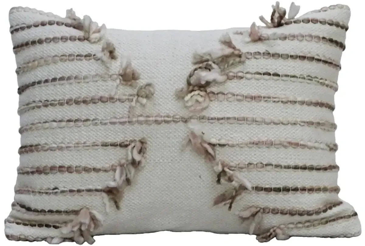 20” White and Pink Handloomed Throw Pillow