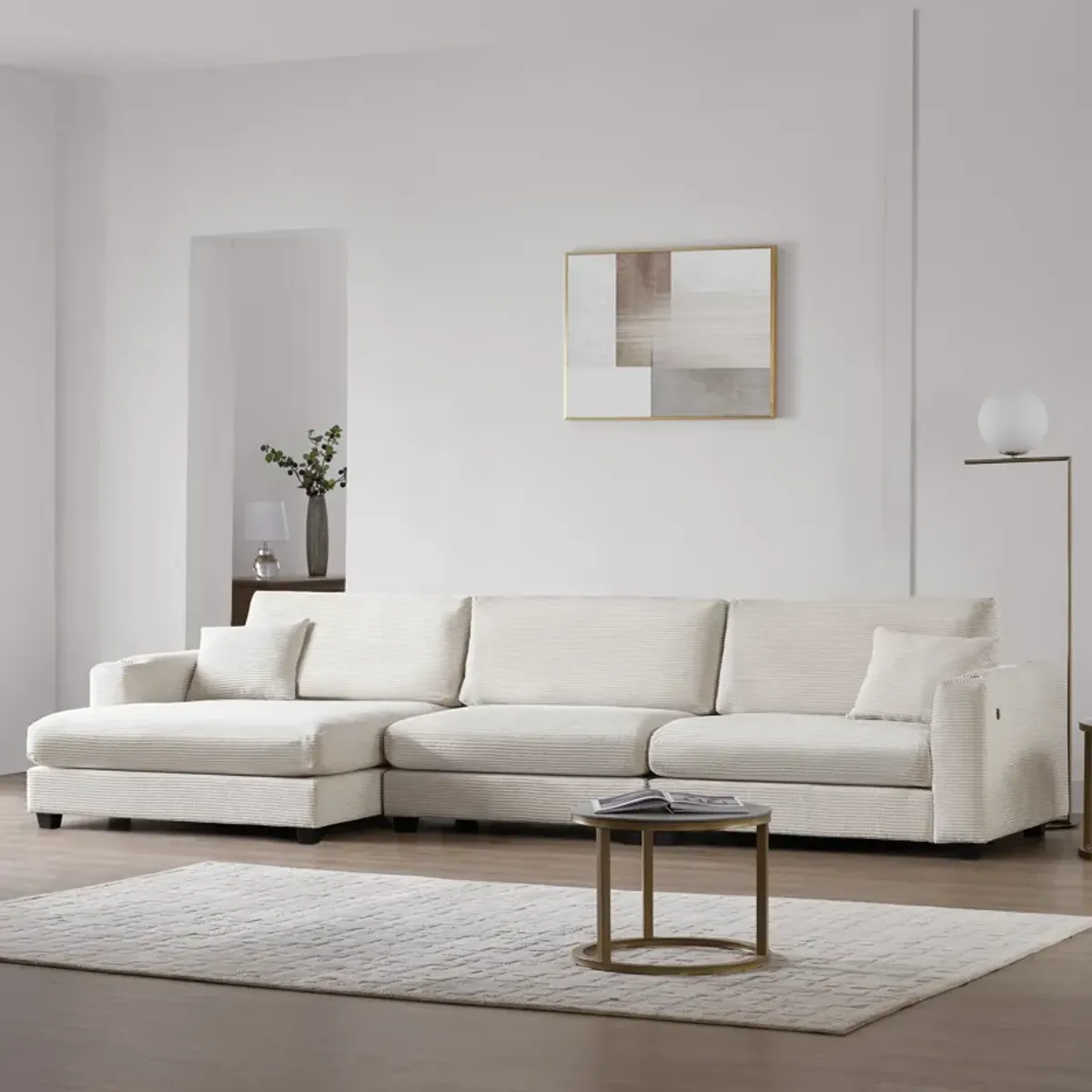 Merax Oversized Corduroy Sectional Sofa  with 50" Chaise