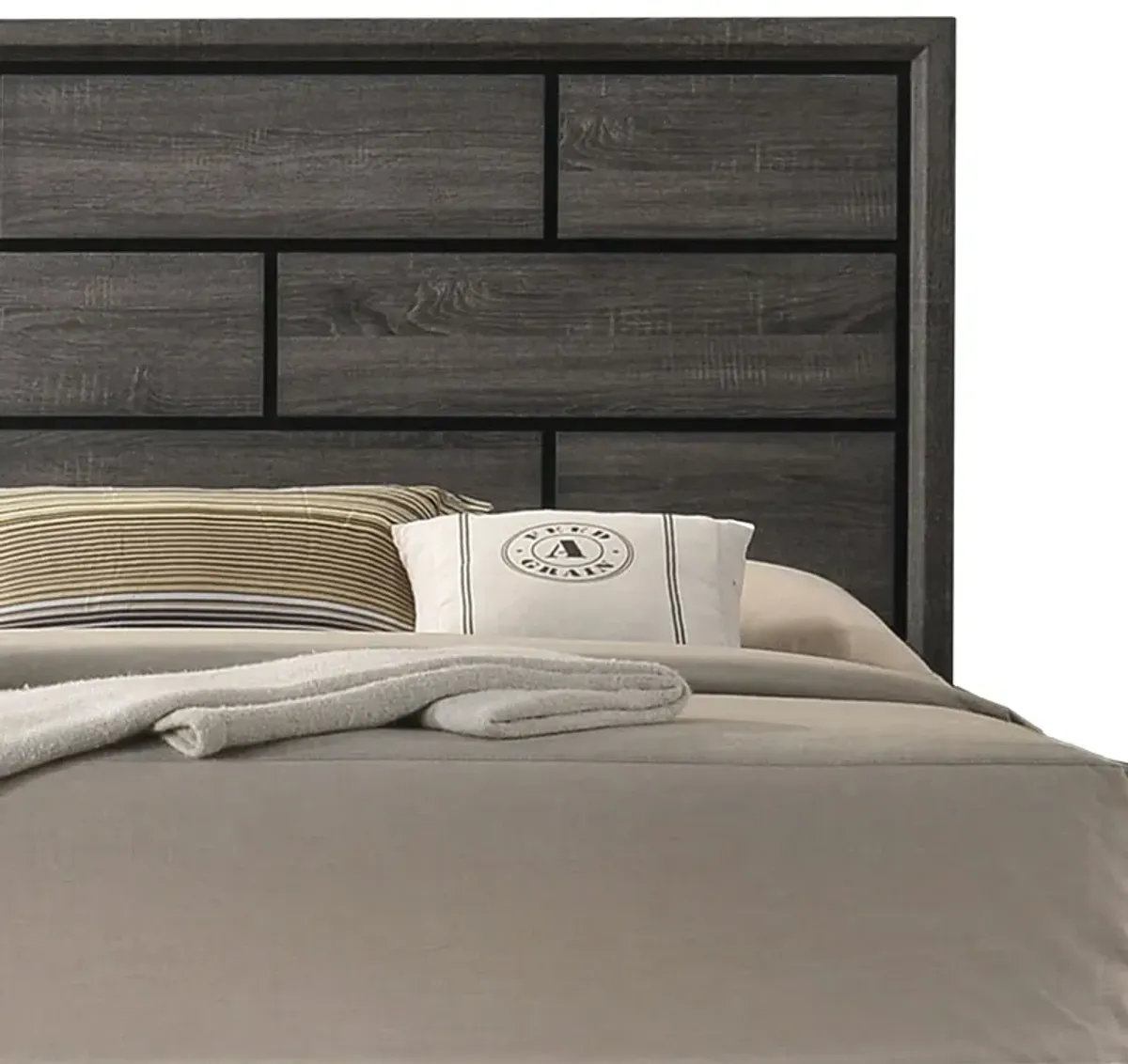 Erica King Size Bed, Gray and Black Wood Finish, Panel Style Headboard