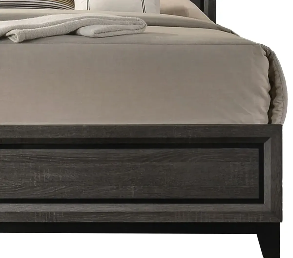 Erica King Size Bed, Gray and Black Wood Finish, Panel Style Headboard