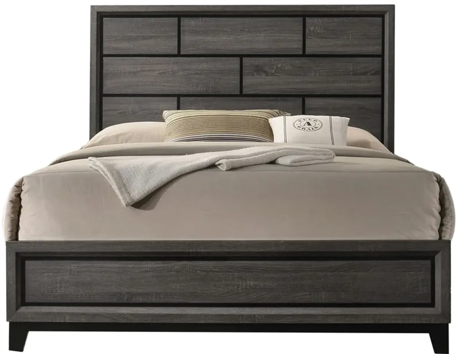 Erica King Size Bed, Gray and Black Wood Finish, Panel Style Headboard