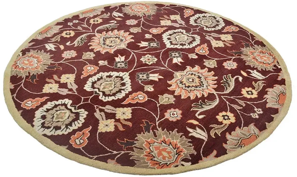 RUGSOTIC CARPETS HAND TUFTED WOOL ECO-FRIENDLY AREA RUGS  - 8'x8', Round Shape, Maroon, Classic Oriental Traditional  Design, High Pile Handmade Area Rugs for Living Room, Bed Room (K00712)
