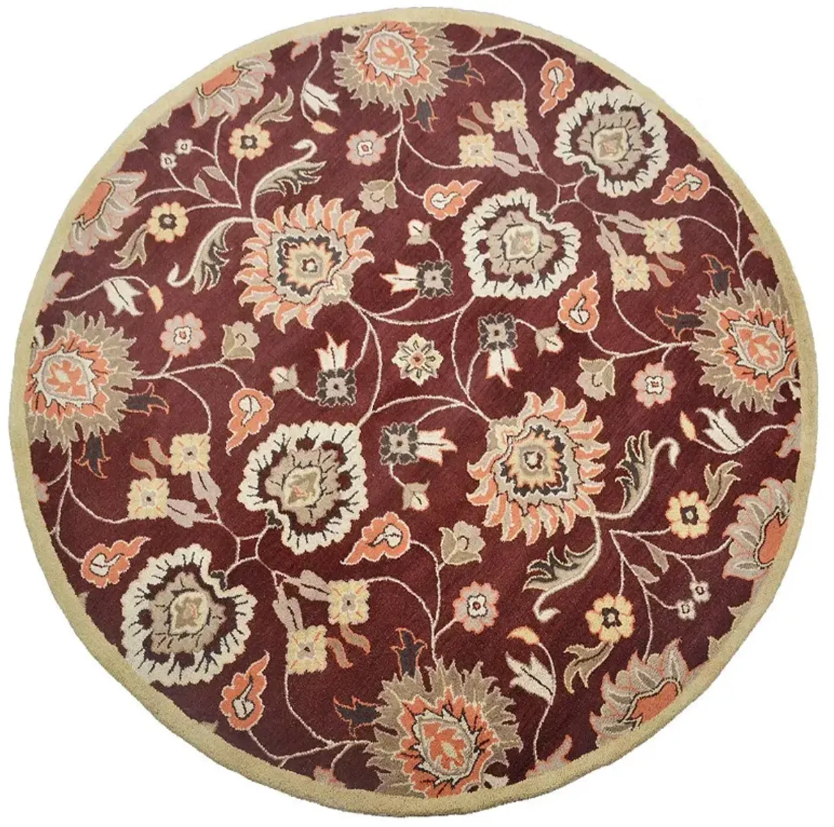 RUGSOTIC CARPETS HAND TUFTED WOOL ECO-FRIENDLY AREA RUGS  - 8'x8', Round Shape, Maroon, Classic Oriental Traditional  Design, High Pile Handmade Area Rugs for Living Room, Bed Room (K00712)