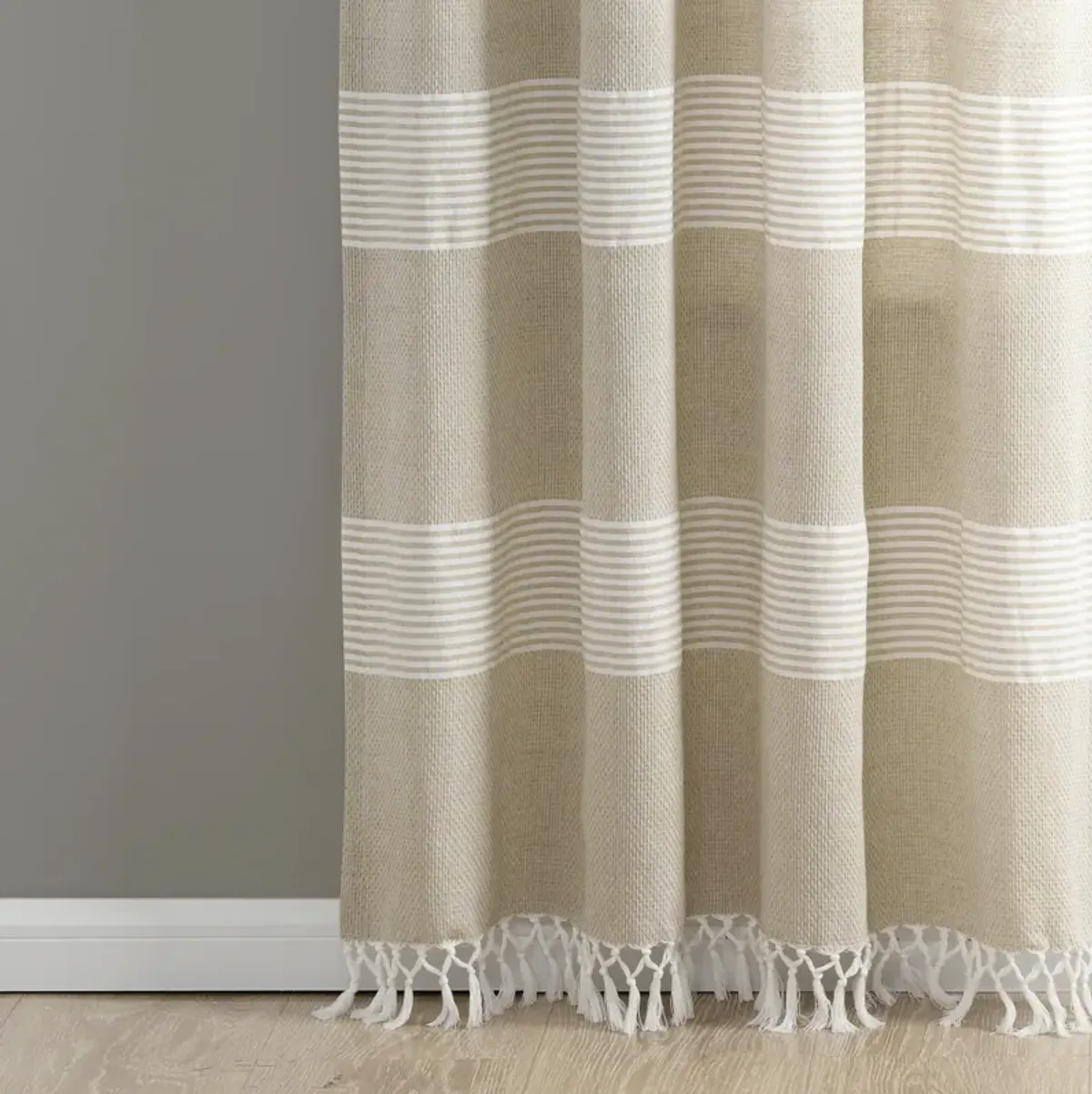 Tucker Stripe Yarn Dyed Cotton Knotted Tassel Window Curtain Panels