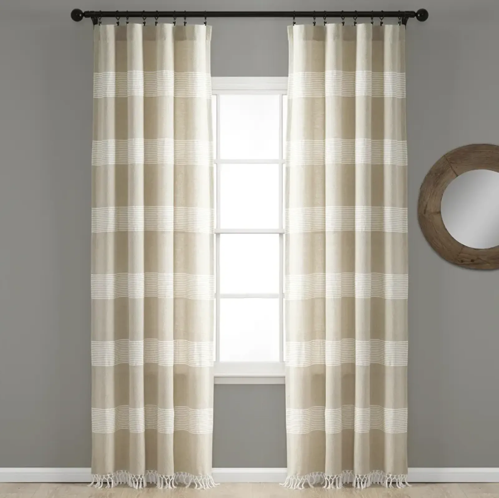 Tucker Stripe Yarn Dyed Cotton Knotted Tassel Window Curtain Panels