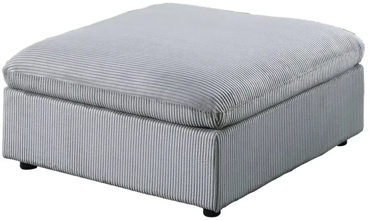 Joana Cocktail Ottoman, Light Gray Corduroy, Modular Square 39 Inch - Benzara