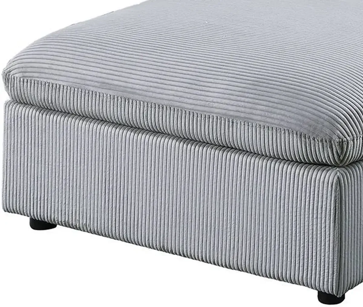 Joana Cocktail Ottoman, Light Gray Corduroy, Modular Square 39 Inch - Benzara