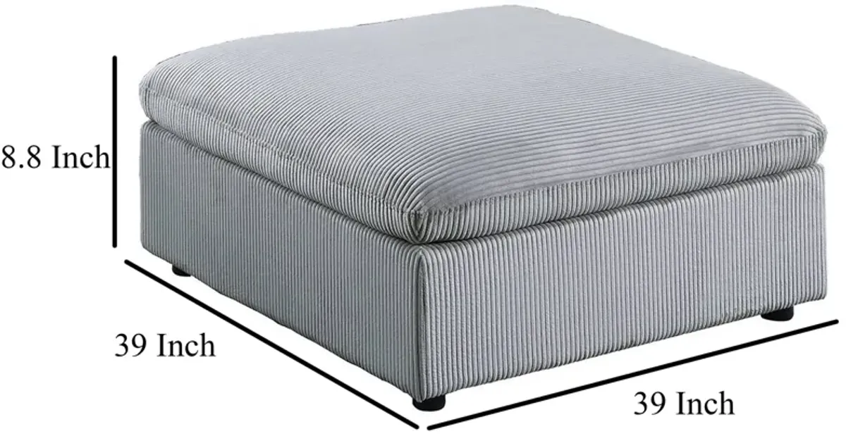 Joana Cocktail Ottoman, Light Gray Corduroy, Modular Square 39 Inch - Benzara