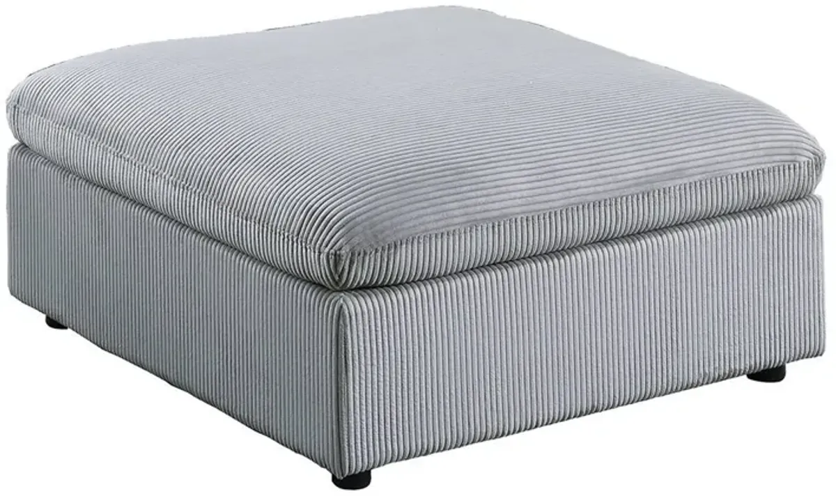 Joana Cocktail Ottoman, Light Gray Corduroy, Modular Square 39 Inch - Benzara