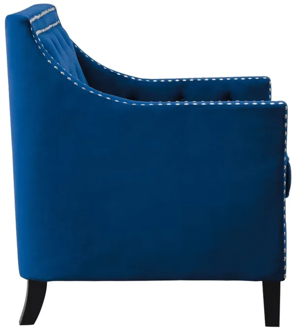 Soma 31 Inch Accent Armchair, Button Tufted Blue Velvet, Nailhead Trim - Benzara