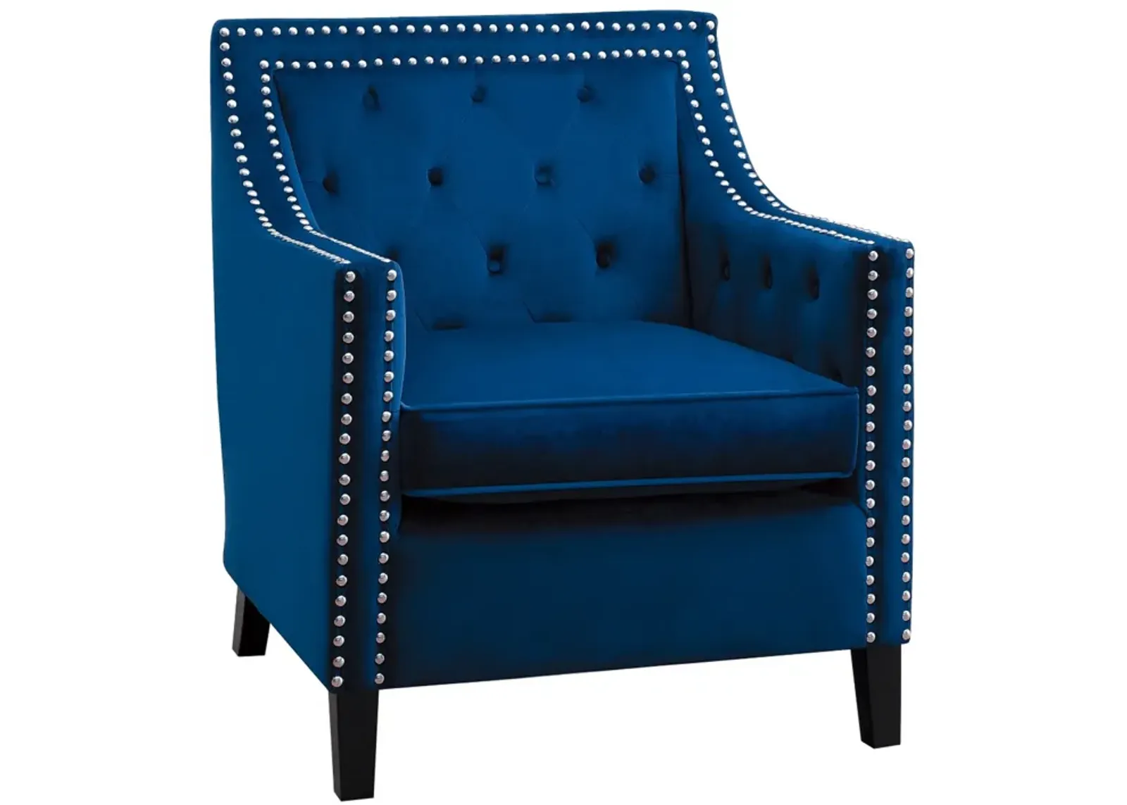 Soma 31 Inch Accent Armchair, Button Tufted Blue Velvet, Nailhead Trim - Benzara