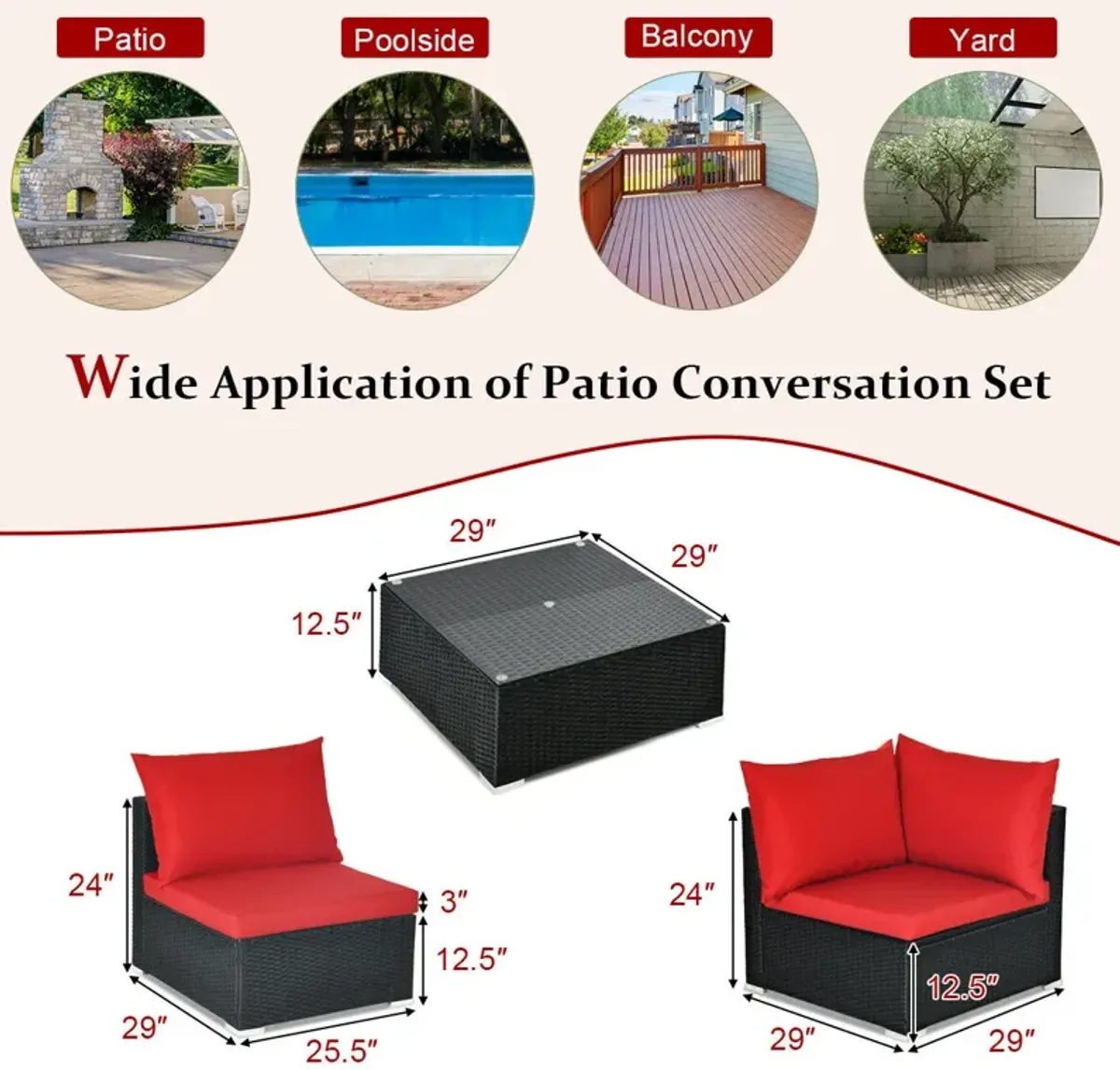 7 Pieces Sectional Wicker Furniture Sofa Set Conversation Sets with Tempered Glass Top