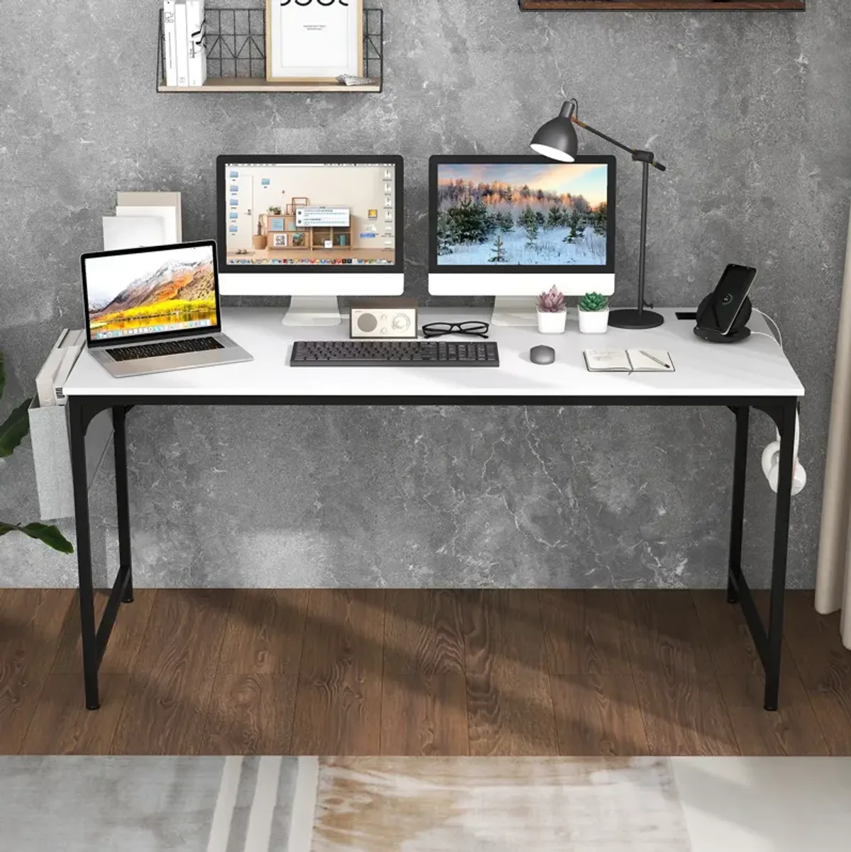 60 Inch Computer Desk with Charging Station Storage Bag