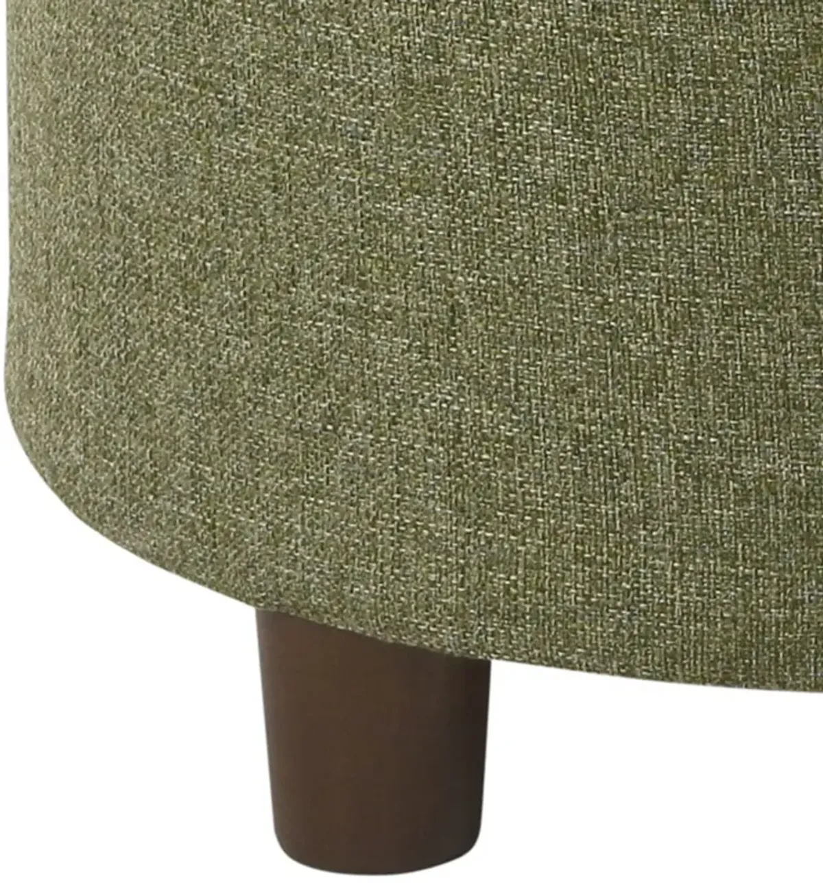 Fabric Upholstered Round Wooden Ottoman with Lift Off Lid Storage, Green - Benzara