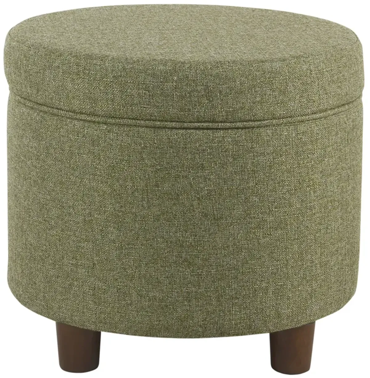 Fabric Upholstered Round Wooden Ottoman with Lift Off Lid Storage, Green - Benzara