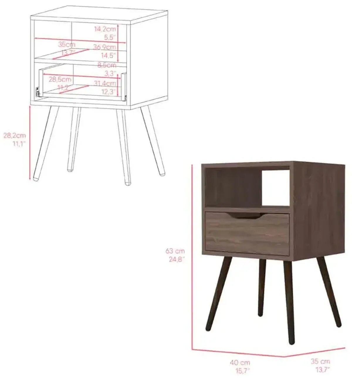 Nightstand Fugaz, Bedroom, Dark Walnut