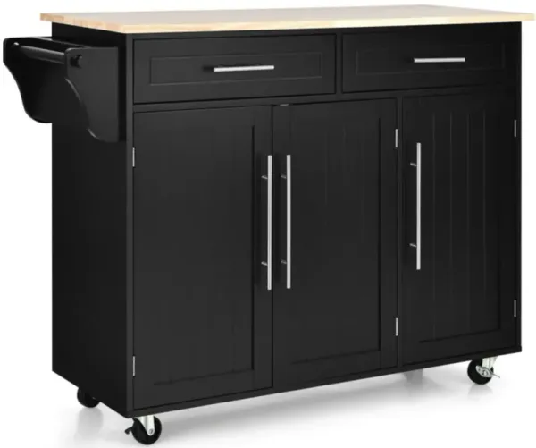 Kitchen Island Trolley Wood Top Rolling Storage Cabinet Cart with Knife Block