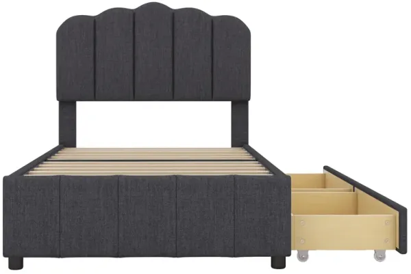 Merax Linen Platform Bed with 4 Storage Drawers