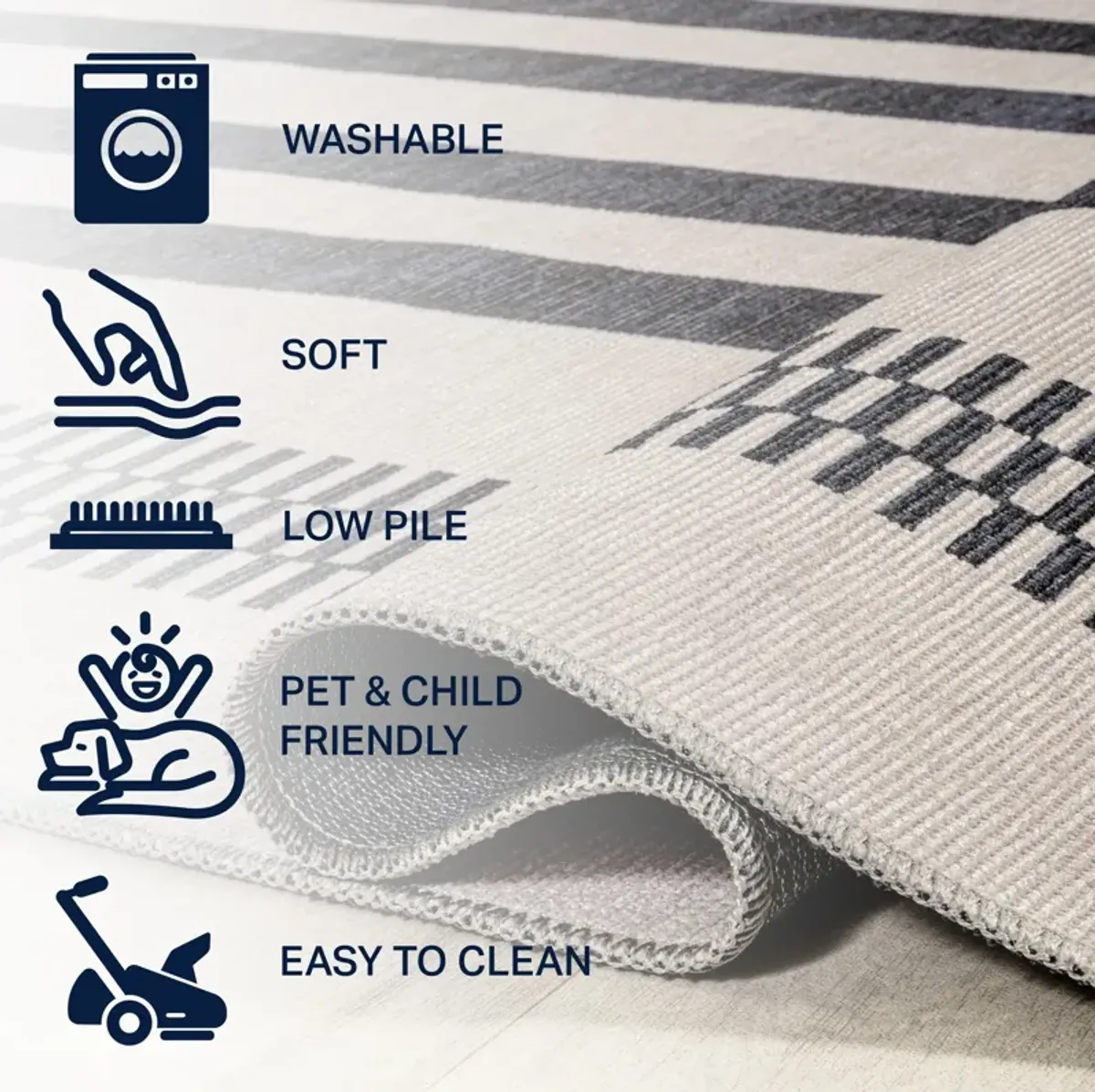 Vichy Geometric Striped Machine Washable Area Rug