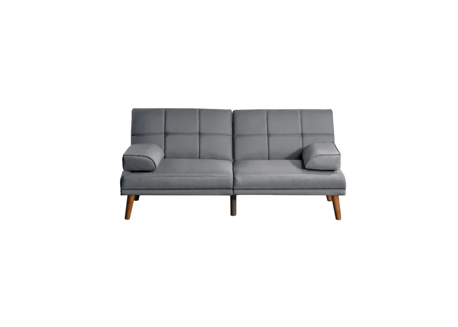 Gina 71 Inch Adjustable Futon Sofa Bed, Square Tufted, Tapered Legs, Gray - Benzara