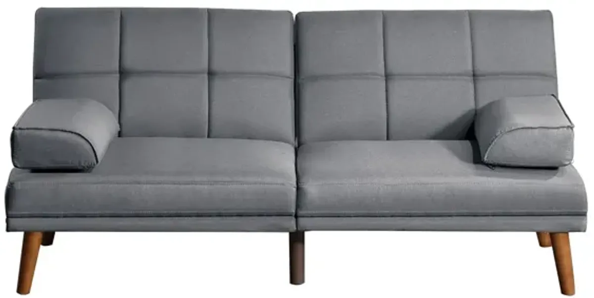 Gina 71 Inch Adjustable Futon Sofa Bed, Square Tufted, Tapered Legs, Gray - Benzara