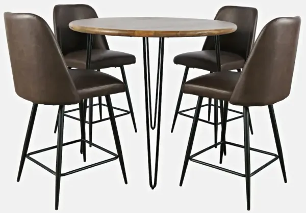 Jofran Five Piece Round Modern Solid Wood Counter Height Dining Set