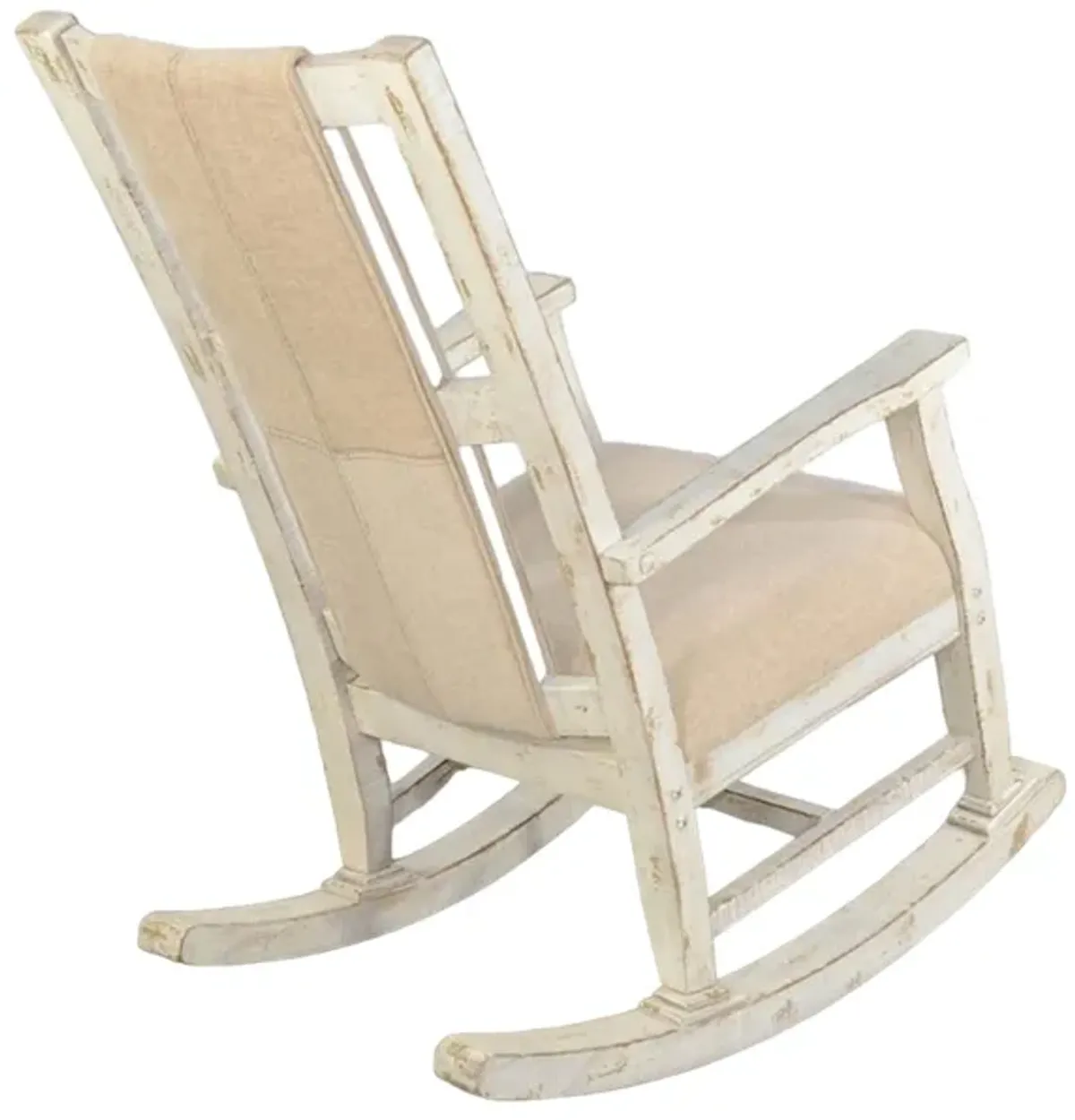 Rena Rocking Chair, Cushion Seat and Back, White Mahogany Mindy Wood - Benzara