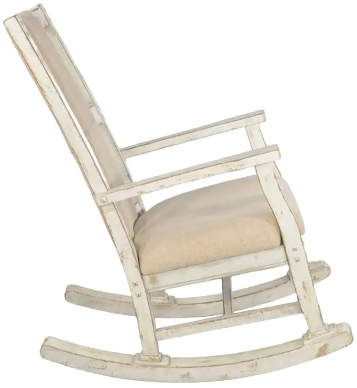 Rena Rocking Chair, Cushion Seat and Back, White Mahogany Mindy Wood - Benzara