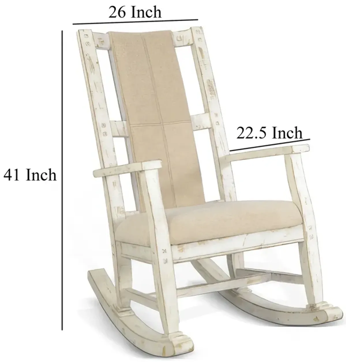 Rena Rocking Chair, Cushion Seat and Back, White Mahogany Mindy Wood - Benzara