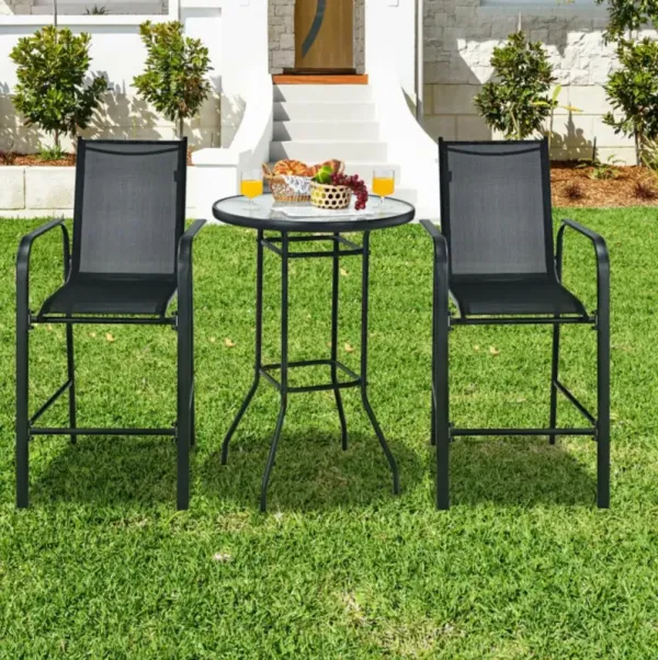 Hivvago 3 Pieces Outdoor Patio Bar Table Stool Set