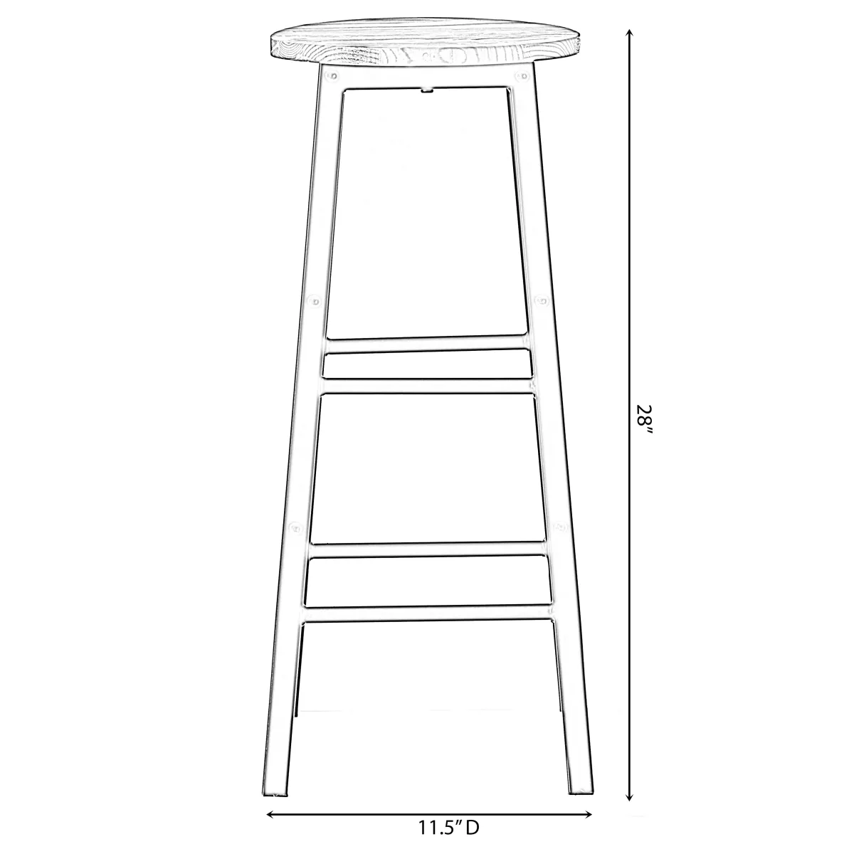 28-Inch Rustic Round Solid Wood Counter-Height Bar Stool with Footrest and Durable Steel Frame, Perfect for Dining Room, Kitchen Island and Home Bar - Ideal for Indoor and Outdoor Parties