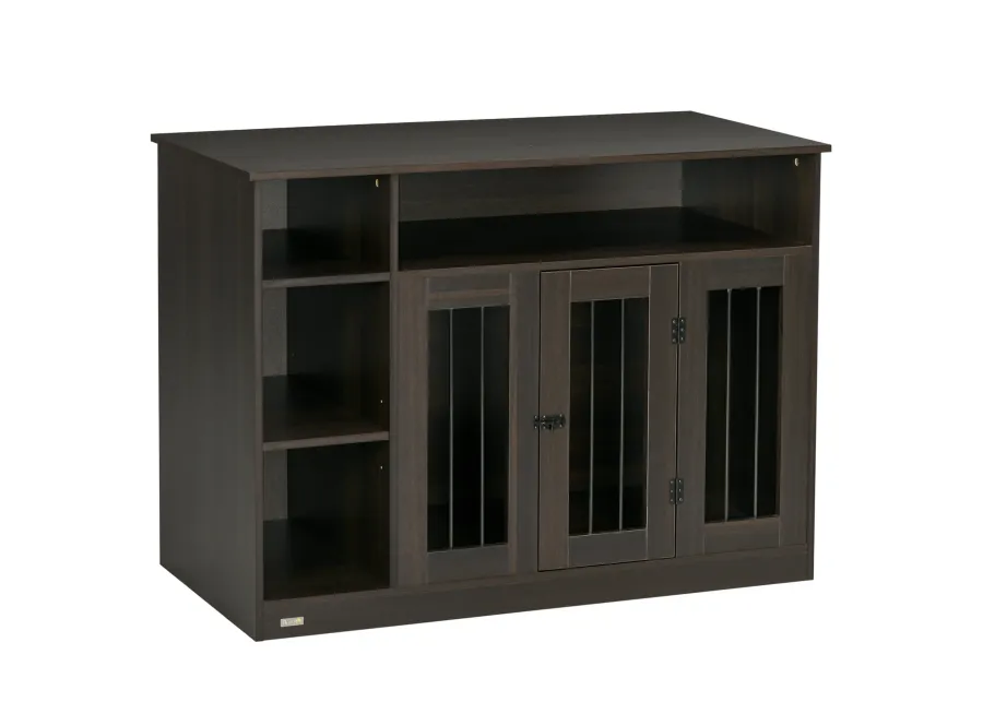 Brown Pet Enclosure: Luxury Dog Crate with Storage & Lockable Door