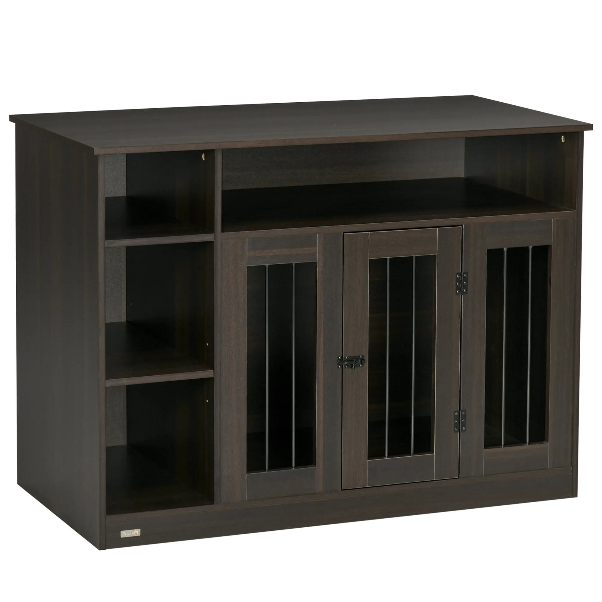 Brown Pet Enclosure: Luxury Dog Crate with Storage & Lockable Door