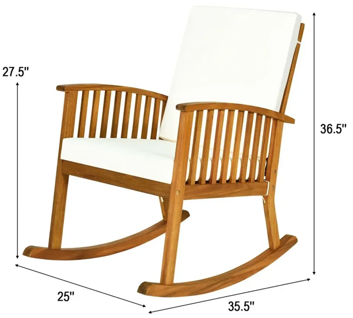 Outdoor Acacia Wood Rocking Chair with Detachable Washable Cushions