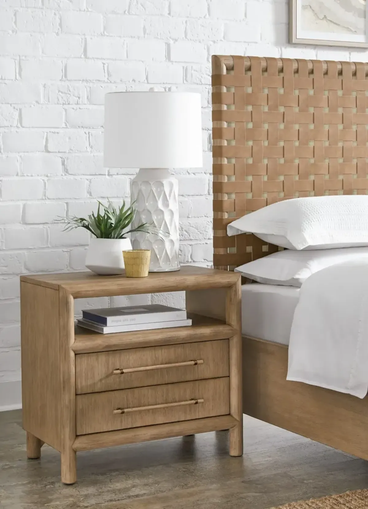 Dorsey Two Drawer USB-charging Nightstand in Granola