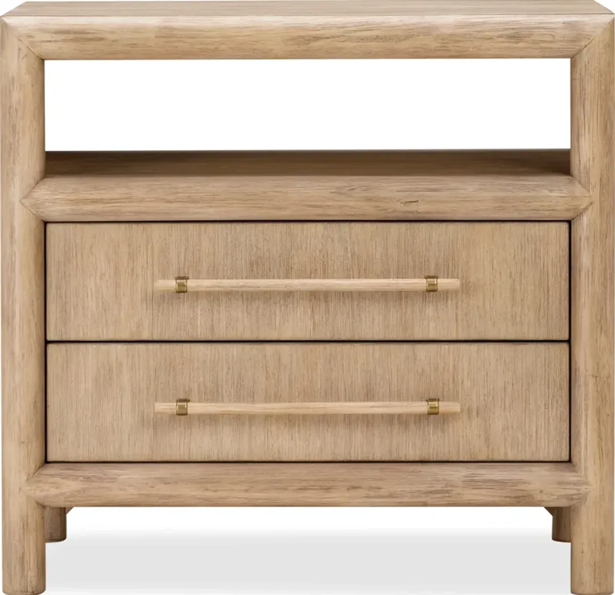 Dorsey Two Drawer USB-charging Nightstand in Granola
