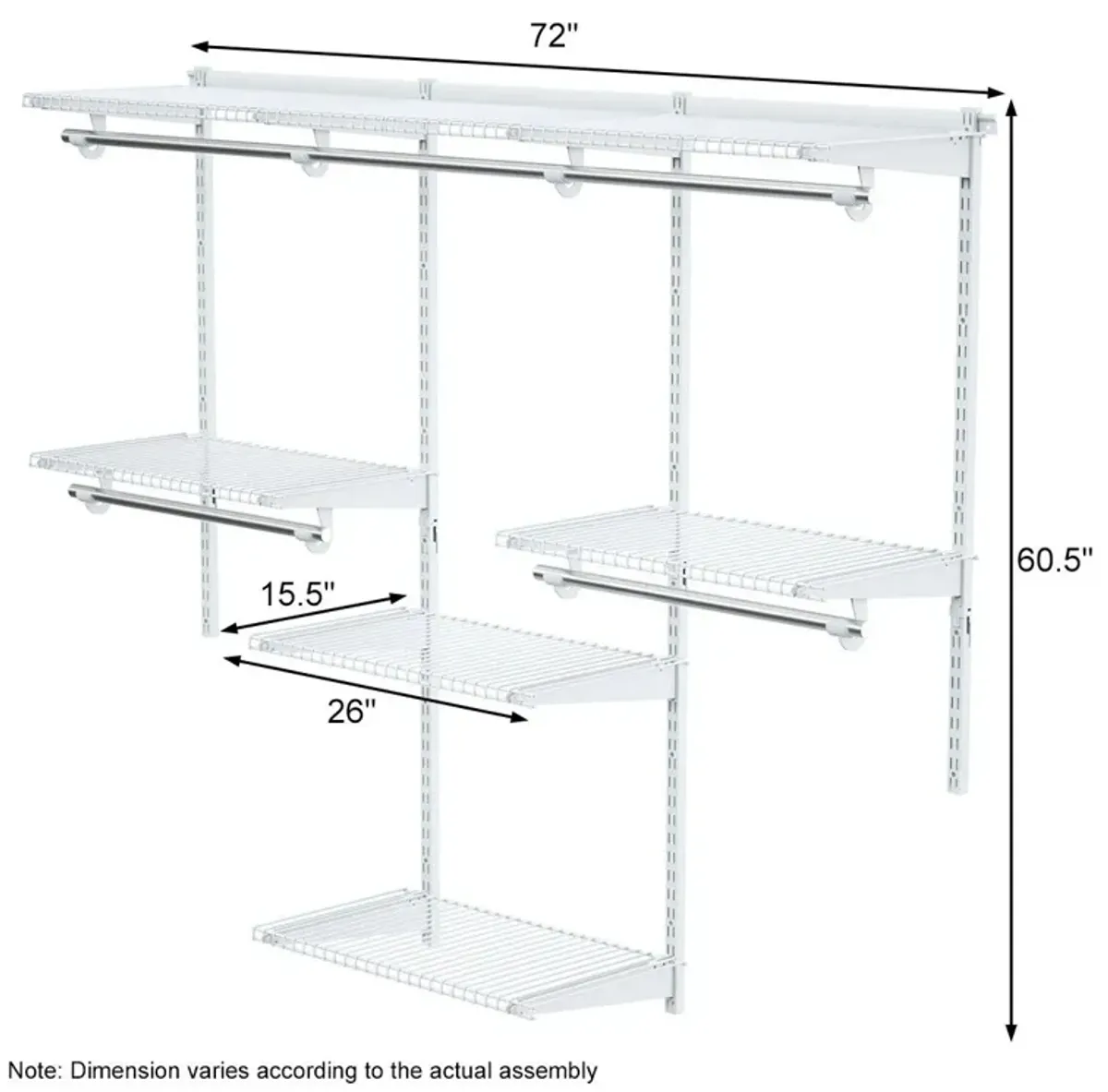 Adjustable Wall Mounted Closet Rack System with Shelf