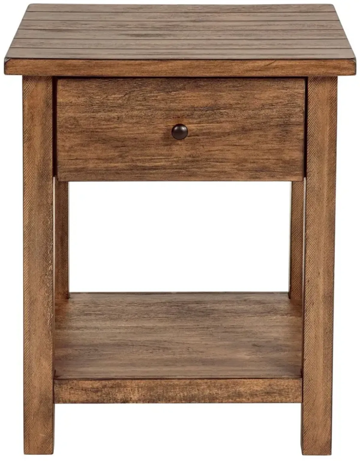Ayne Side End Table, 1 Shelf, 1 Drawer, Brown Wood, Square 20 Inch - Benzara